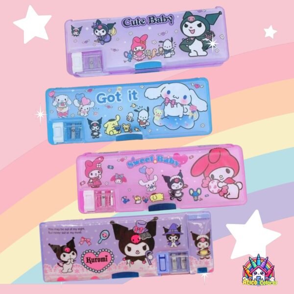 Cartuchera, doble compartimiento con tajalápiz de sanrió x 4unidades