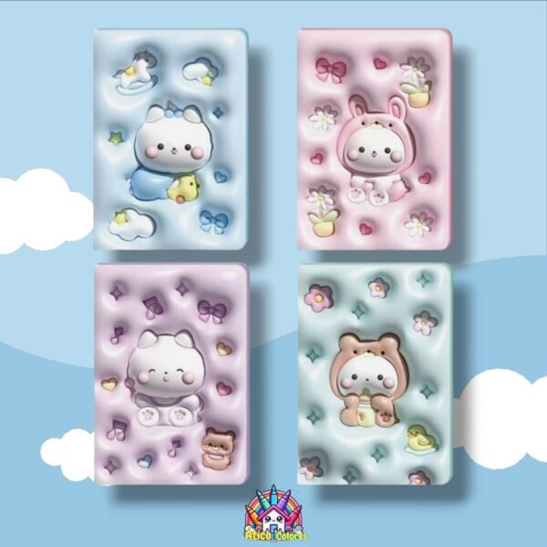 agenda acolchada Agenda 3D Gaticos x4